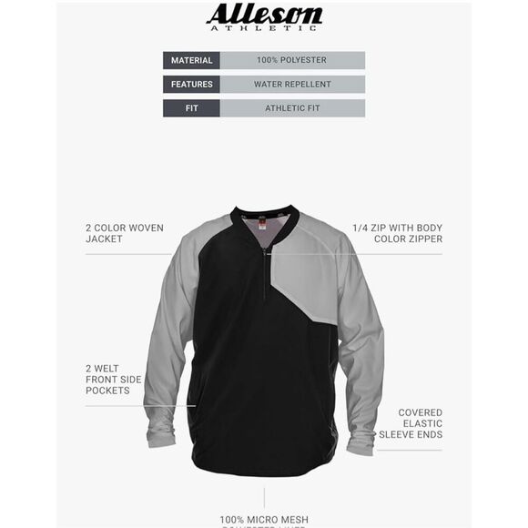 NEW Men’s ALLESON ATHLETIC Youth Field Batters Jacket (Style 3JLS21Y) XL - Picture 4 of 4